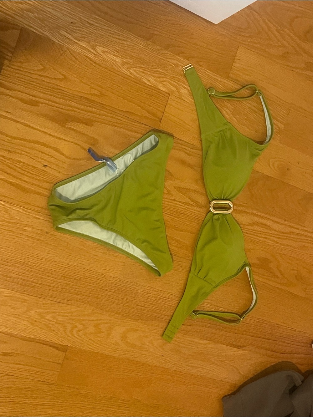 Women’s Olive Green Bikini Set with Ring Accent